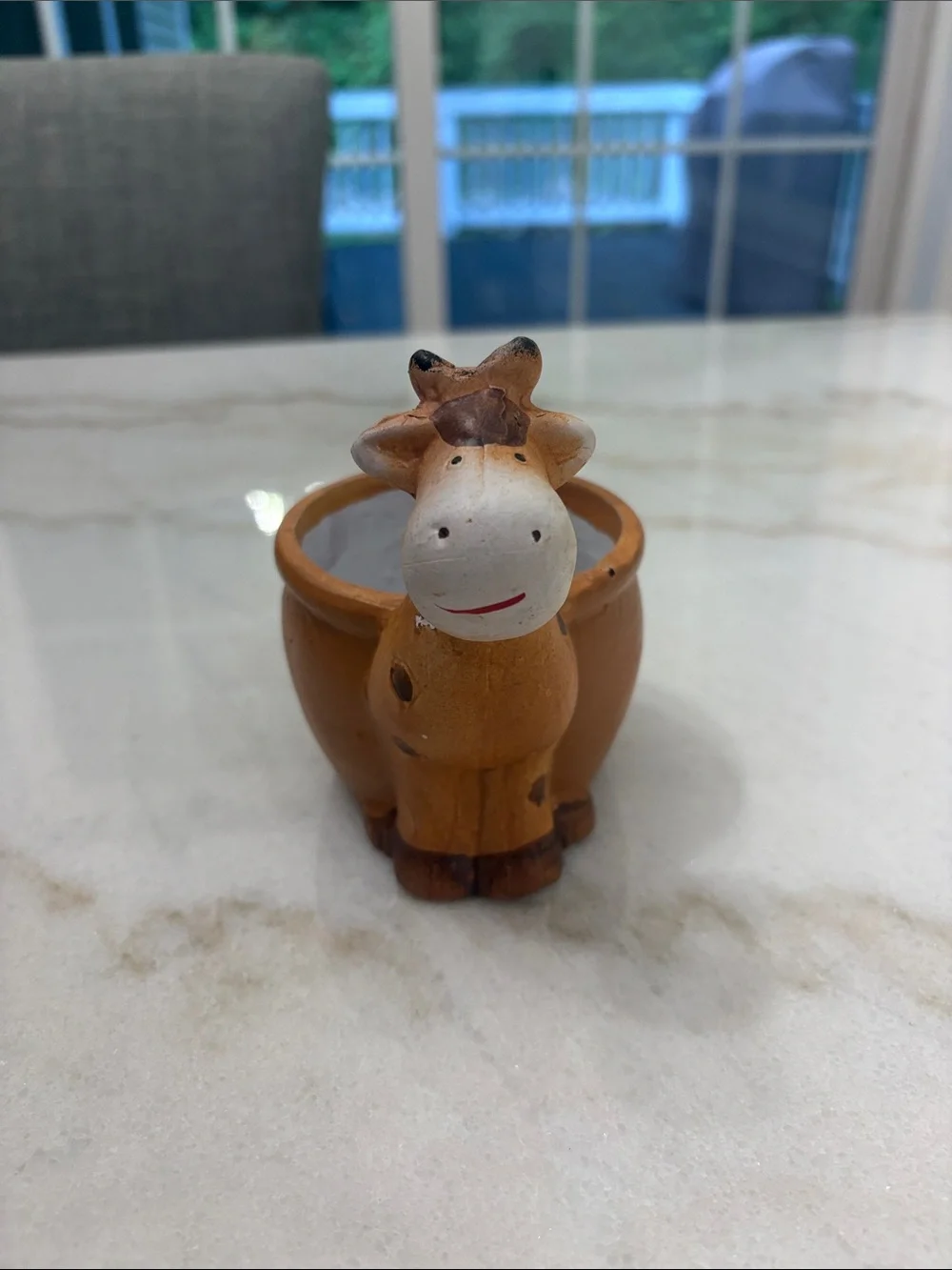 Handcrafted Brown Cow Ceramic Vase Planter